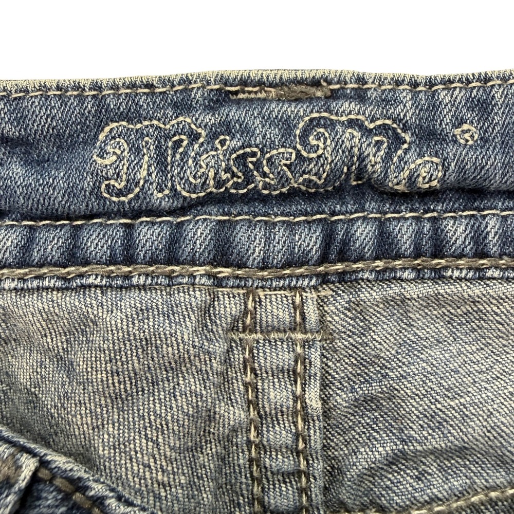 Miss Me Womens Jeans 32 Bootcut Blue Low Rise Distressed Embellished JP5002 - Picture 13 of 16